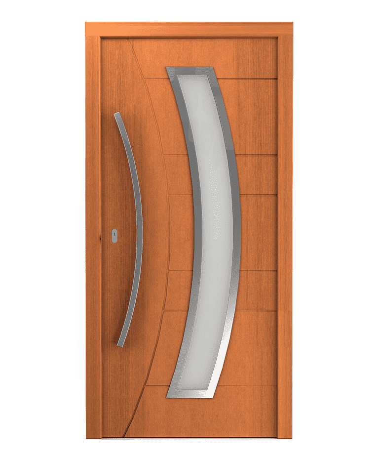 Porte d'entrée bois chêne clair vitrage satinato bâton maréchal modèle NIMFA – Romisol Suisse