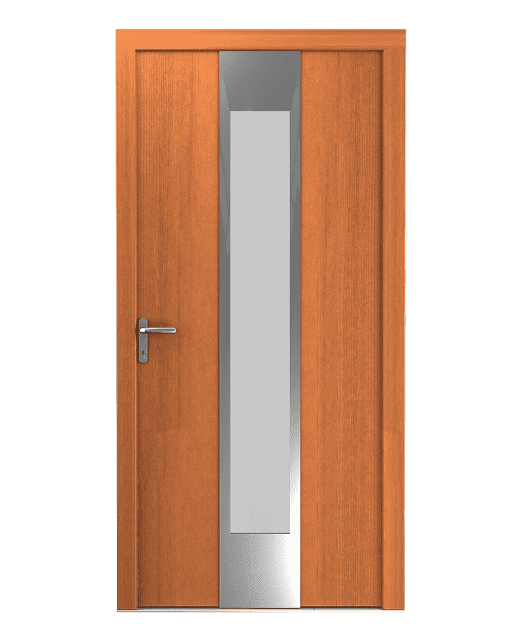 Porte d'entrée bois chêne clair vitrée inox brossé modèle BONITA – Romisol Suisse