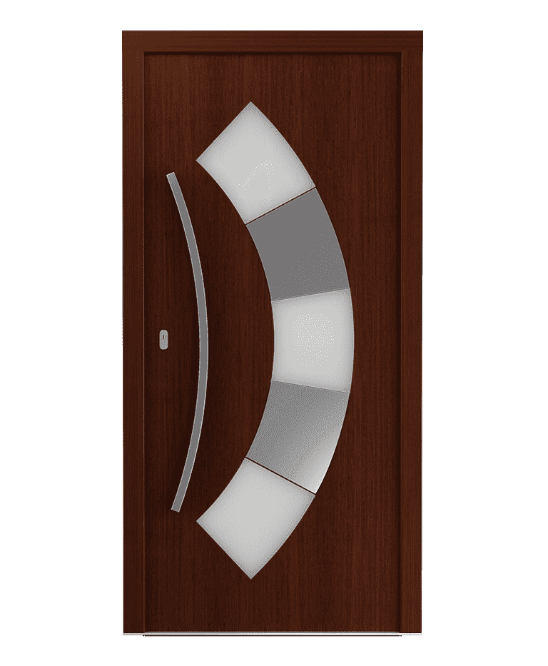 Porte d'entrée bois brun chocolat vitrage satinato bâton maréchal modèle LIGIA – Romisol Suisse