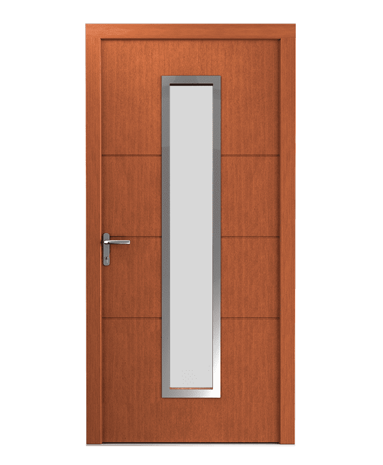 Porte d'entrée bois vieux pin vitrée inox fraisée modèle SABANA – Romisol Suisse