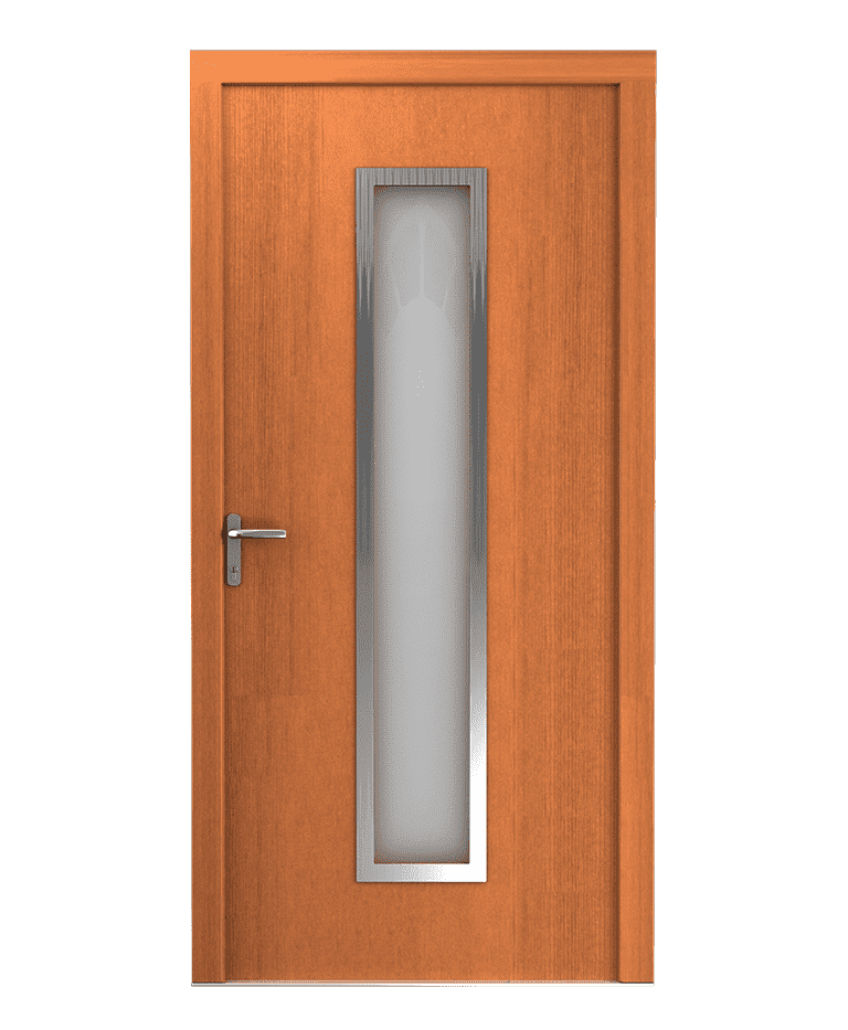Porte d'entrée bois Prestige vitrée inox chêne clair modèle TAIDA – Romisol Suisse