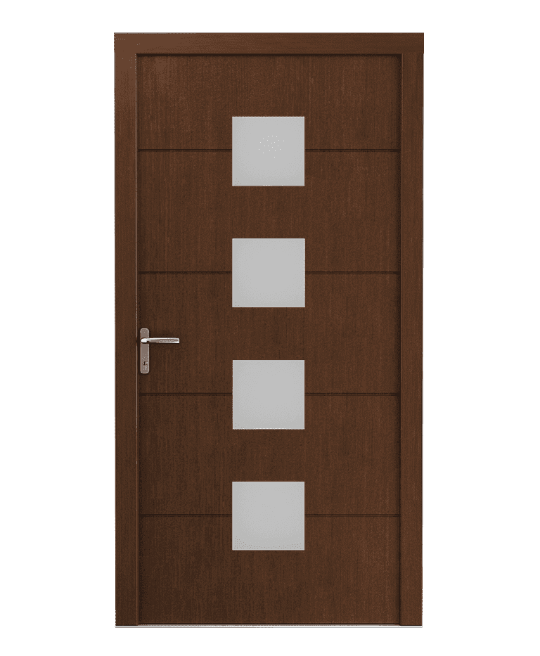 Porte d'entrée bois teak vitrée design sobre modèle ARGEA – Romisol Suisse