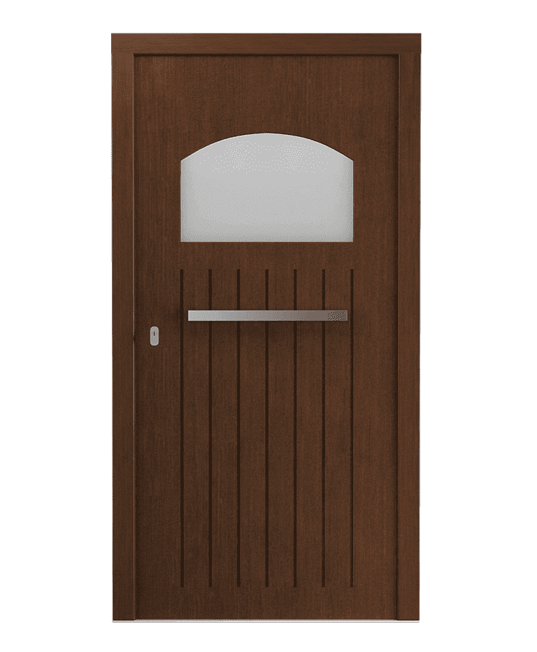 Porte d'entrée bois teak vitrée fraisée modèle LUX – Romisol Suisse