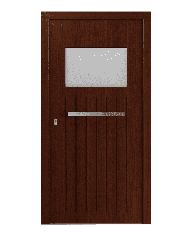 Porte d'entrée bois brun chocolat vitrée fraisée modèle FELIX – Romisol Suisse