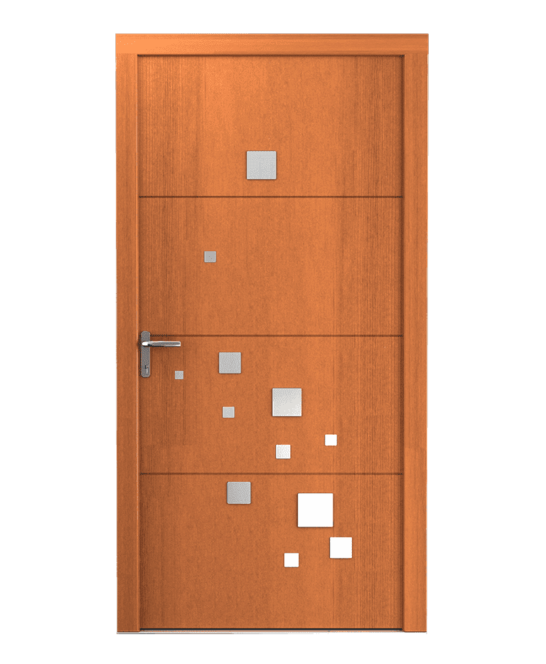 Porte d'entrée bois chêne clair moderne fraisée inox modèle KASJOPEA – Romisol Suisse