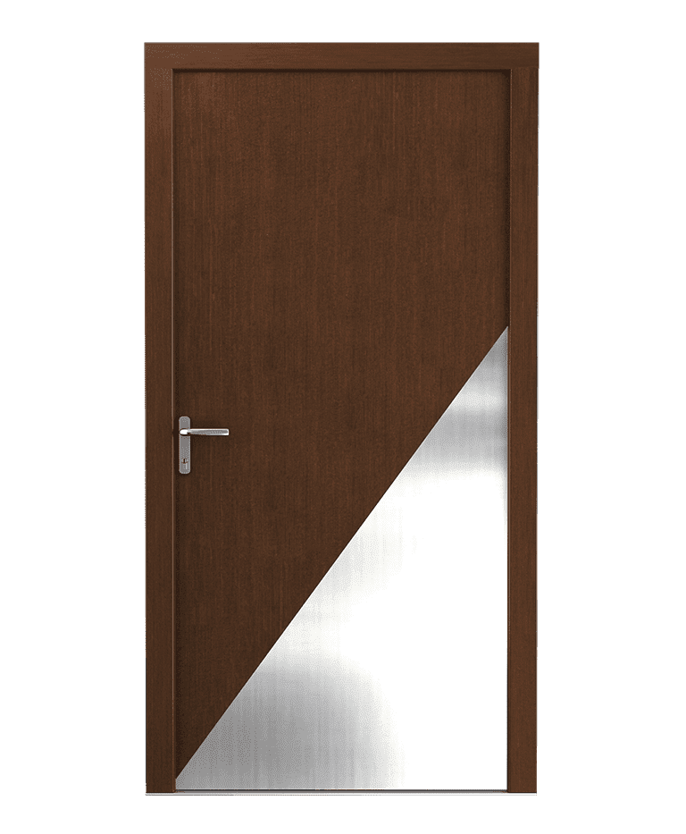 Porte d'entrée bois teak moderne applications inox modèle MELISA – Romisol Suisse