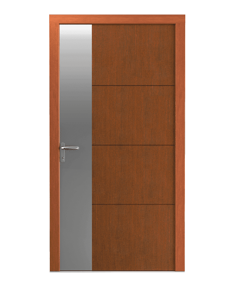 Porte d'entrée bois vieux pin moderne fraisée inox modèle OLIMPIA – Romisol Suisse