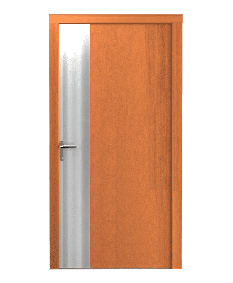 Porte d'entrée bois chêne clair moderne applications inox modèle MAURA – Romisol Suisse