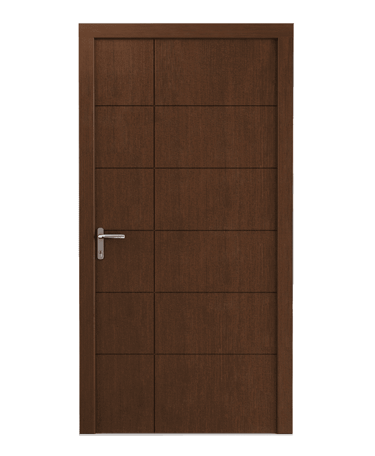 Porte d'entrée bois teak contemporaine fraisée modèle BONA – Romisol Suisse