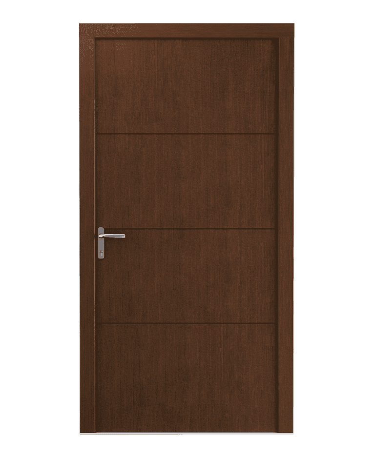 Porte d'entrée bois teak contemporaine fraisée modèle NOEL – Romisol Suisse