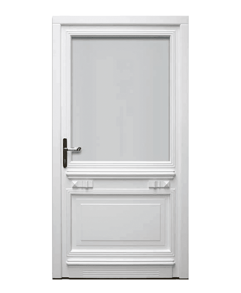 Porte d'entrée bois traditionnelle vitrée cadre classique modèle RUFIC – Romisol Suisse